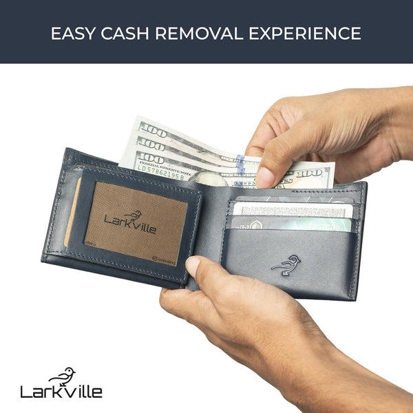 Leather Wallet for Men, Full Grain Genuine Leather Bifold Wallet, RFID Blocking Slim Wallet for Men (Navy)
