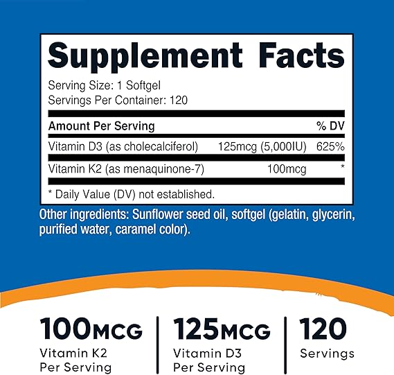 Nutricost Vitamin D3 + K2 5000 IU – Bone Support