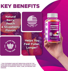 Vitamatic Prebiotic Fiber Gummies for Adults – 2 Pack (Total 120 Gummies) 7g Fiber per Serving | Extra Strength | Zero Sugar Added | Pectin-Based | Digestive Health & Regularity Support