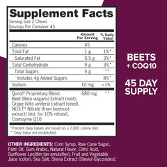Qunol Beets Chews for Blood Pressure Support, 3 in 1 Beets + CoQ10 + Grape Seed Extract, Supports Healthy Blood Circulation & Heart Healthy Energy, 90 Chews