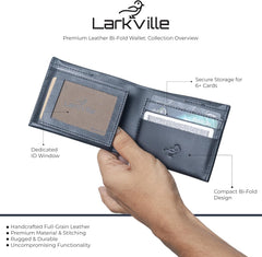 Leather Wallet for Men, Full Grain Genuine Leather Bifold Wallet, RFID Blocking Slim Wallet for Men (Navy)