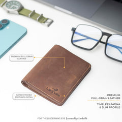 Men’s Crazy Horse Leather Wallet – Full Grain RFID Blocking Slim Bifold Wallet