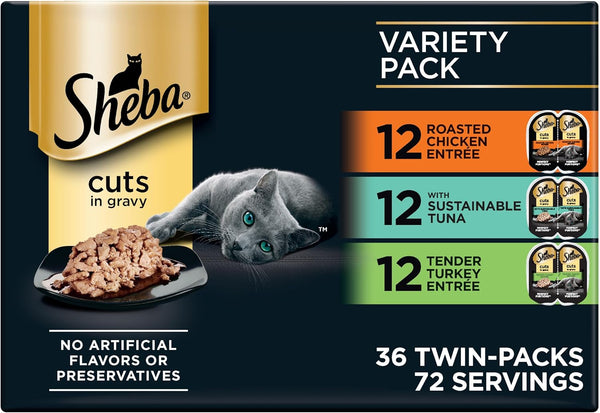 Sheba Portions Wet Cat Food Chicken, Tuna & Turkey 36 Pack