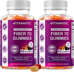 Vitamatic Prebiotic Fiber Gummies for Adults – 2 Pack (Total 120 Gummies) 7g Fiber per Serving | Extra Strength | Zero Sugar Added | Pectin-Based | Digestive Health & Regularity Support