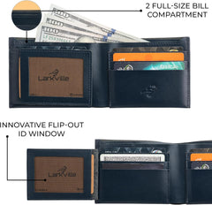 Leather Wallet for Men, Full Grain Genuine Leather Bifold Wallet, RFID Blocking Slim Wallet for Men (Navy)