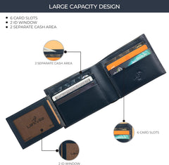 Leather Wallet for Men, Full Grain Genuine Leather Bifold Wallet, RFID Blocking Slim Wallet for Men (Navy)