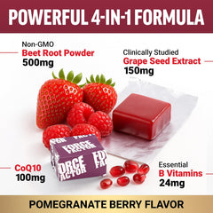 Force Factor Total Beets Ultimate Heart Health Chews for Blood Pressure Support, with Beetroot Powder, CoQ10, B Vitamins & Grapeseed Extract for Blood Flow & Energy, Pomegranate Berry, 60 Soft Chews