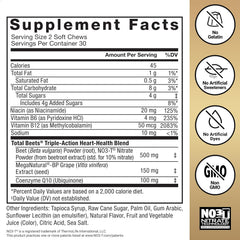 Force Factor Total Beets Ultimate Heart Health Chews for Blood Pressure Support, with Beetroot Powder, CoQ10, B Vitamins & Grapeseed Extract for Blood Flow & Energy, Pomegranate Berry, 60 Soft Chews