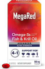 MegaRed Omega-3 Fish & Krill Oil Supplement 900mg – 60 Softgels