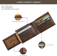 Leather Wallet for Men, Full Grain Genuine Leather Bifold Wallet, RFID Blocking Slim Wallet for Men (Nut Brown)