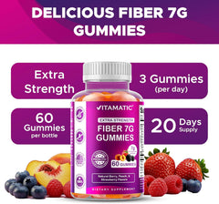 Vitamatic Prebiotic Fiber Gummies for Adults – 2 Pack (Total 120 Gummies) 7g Fiber per Serving | Extra Strength | Zero Sugar Added | Pectin-Based | Digestive Health & Regularity Support
