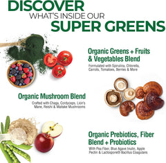 Country Farms Organic Super Greens Powder, 50 Organic Superfoods, Daily Greens Drink Mix with Fruits, Vegetables, Fiber, Probiotics & Mushrooms, Supports Energy, Gut Health & Digestion, Natural Flavor