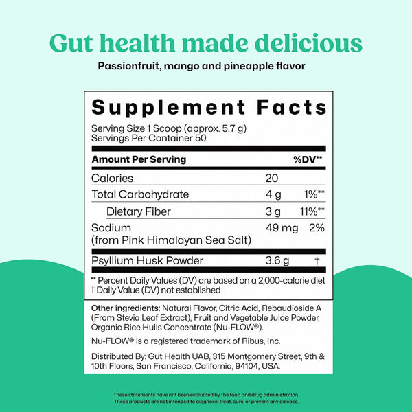 ColonBroom Psyllium Husk Powder with Stevia (Tropical Fruits, 50 Servings) - Colon Cleanse for Bloating Relief & Gut Health - Fiber Powder Drink - Vegan Supplemen