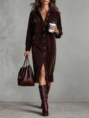 Women's Casual Turn-Down Collar Long Sleeve Dress