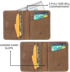 Men’s Crazy Horse Leather Wallet – Full Grain RFID Blocking Slim Bifold Wallet
