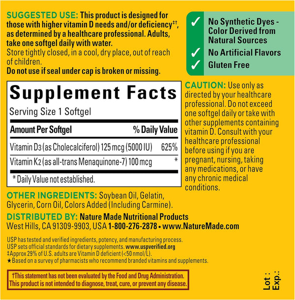 Nature Made Vitamin D3 + K2 5000 IU – Bone Support