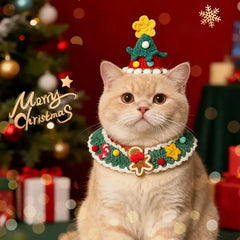 Cat & Dog Christmas Costume – Hand-Knitted Hat & Scarf Set, Cute Collar Accessory, Holiday Pet Outfit, Bib for Pets Winter