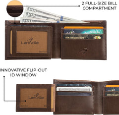 Leather Wallet for Men, Full Grain Genuine Leather Bifold Wallet, RFID Blocking Slim Wallet for Men (Nut Brown)