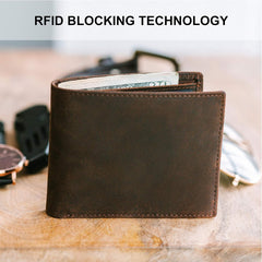 Men’s Leather Bifold Wallet – RFID Blocking, 8 Card Slots, 2 ID Windows & Slim Billfold