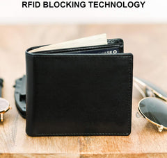 Men’s Top Grain Leather Wallet – RFID Blocking Slim Bifold with 8 Card Slots & 2 ID Windows