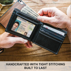 Personalized Leather Wallet for Men – Custom Engraved RFID Blocking Bifold with 8 Card Slots & 2 ID Windows