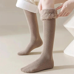 Fleece-Lined over the Knee Socks - 3 Pack Black Cream White Brown Warm Winter