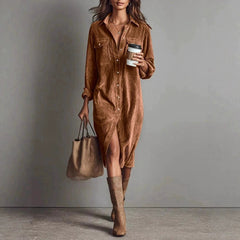 Women's Casual Turn-Down Collar Long Sleeve Dress