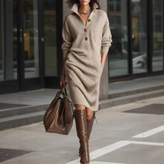 Winter Sweater Dress – Warm Long Sleeve V-Neck Pullover