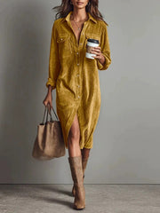 Women's Casual Turn-Down Collar Long Sleeve Dress