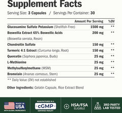Glucosamine Chondroitin MSM – Joint Support Supplement for Women and Men with Glucosamine Sulfate 1500 mg, Chondroitin and MSM – for Cartilage, Joint Health and Flexibility – 90 Capsules