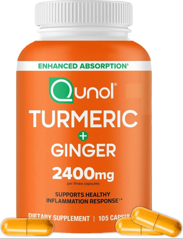 Qunol Turmeric Curcumin with Black Pepper & Ginger, 2400mg Turmeric Extract with 95% Curcuminoids, Extra Strength Supplement, Enhanced Absorption, Joint Support Supplement, 105 Count