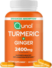 Qunol Turmeric Curcumin with Black Pepper & Ginger, 2400mg Turmeric Extract with 95% Curcuminoids, Extra Strength Supplement, Enhanced Absorption, Joint Support Supplement, 105 Count