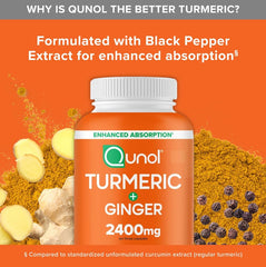 Qunol Turmeric Curcumin with Black Pepper & Ginger, 2400mg Turmeric Extract with 95% Curcuminoids, Extra Strength Supplement, Enhanced Absorption, Joint Support Supplement, 105 Count