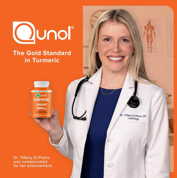 Qunol Turmeric Curcumin with Black Pepper & Ginger, 2400mg Turmeric Extract with 95% Curcuminoids, Extra Strength Supplement, Enhanced Absorption, Joint Support Supplement, 105 Count