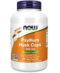 NOW Foods Supplements, Psyllium Husk Caps 500 mg, Non-GMO Project Verified, Natural Soluble Fiber, Intestinal Health*, 200 Veg Capsules