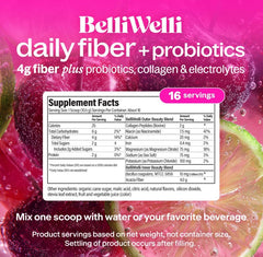 Belli Welli Fiber Supplement for Women&Men, Premium Daily Fiber Powder from Organic Acacia Fiber Added Collagen, Electrolytes&Probiotics, No Bloat, Constipation&Gut Health Support (Cherry Limeade)