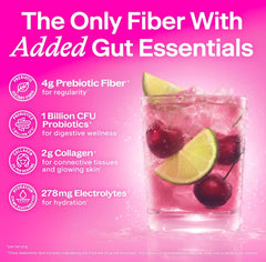 Belli Welli Fiber Supplement for Women&Men, Premium Daily Fiber Powder from Organic Acacia Fiber Added Collagen, Electrolytes&Probiotics, No Bloat, Constipation&Gut Health Support (Cherry Limeade)
