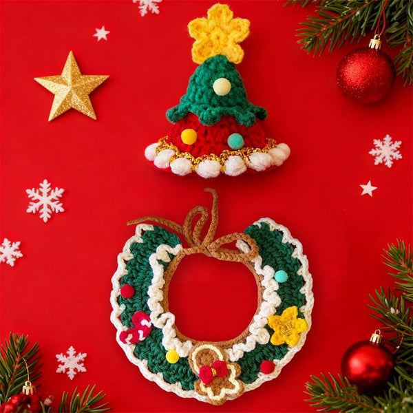Cat & Dog Christmas Costume – Hand-Knitted Hat & Scarf Set, Cute Collar Accessory, Holiday Pet Outfit, Bib for Pets Winter