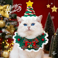 Cat & Dog Christmas Costume – Hand-Knitted Hat & Scarf Set, Cute Collar Accessory, Holiday Pet Outfit, Bib for Pets Winter