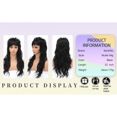 80S 90S Retro Black Mullet Wigs Pixie Cut Wigs with Bangs for Women Wolf Cut Wig Middle Part Black Synthetic Heat Resistant Fiber Costumes Cosplay Hair Wig for Daily Party Use (22 Inch)