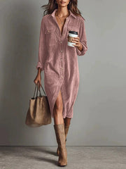 Women's Casual Turn-Down Collar Long Sleeve Dress