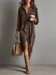Women's Casual Turn-Down Collar Long Sleeve Dress