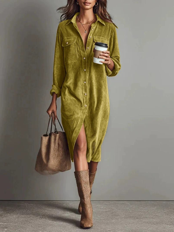 Women's Casual Turn-Down Collar Long Sleeve Dress