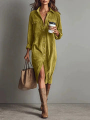 Women's Casual Turn-Down Collar Long Sleeve Dress