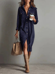 Women's Casual Turn-Down Collar Long Sleeve Dress
