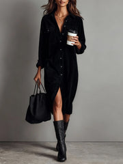 Women's Casual Turn-Down Collar Long Sleeve Dress