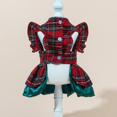 New Christmas Pet Apparel - Tartan Plaid Outfit with Green Bowtie for Puppies & Kittens, 