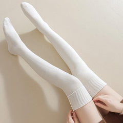 Fleece-Lined over the Knee Socks - 3 Pack Black Cream White Brown Warm Winter