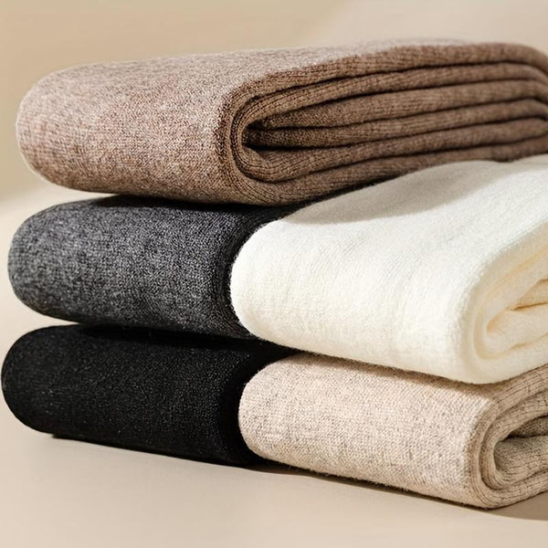 Fleece-Lined over the Knee Socks - 3 Pack Black Cream White Brown Warm Winter
