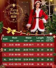 RSLOVE Christmas Costumes for Women - Velvet Mrs Claus Costume Sexy Lady Santa Holiday Outfit Cosplay Suit with Belt